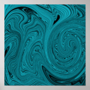 Turquoise And Black Liquid Marble Abstract Poster