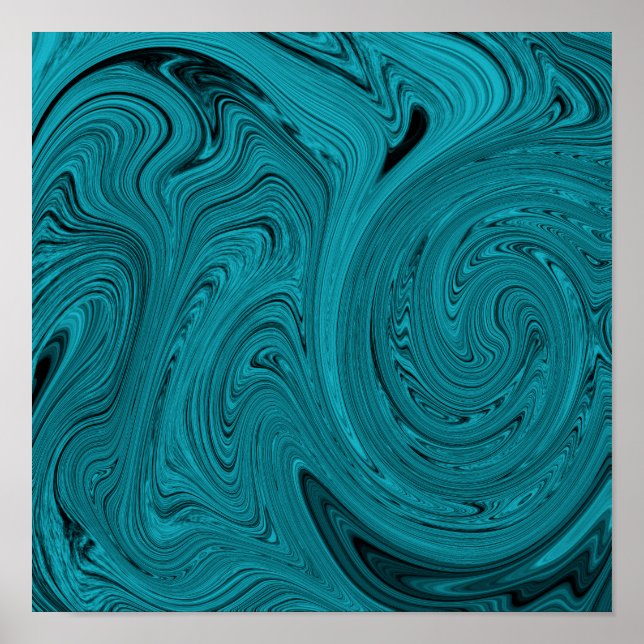 Turquoise And Black Liquid Marble Abstract Poster (Front)