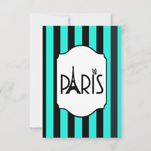 Turquoise and black striped RSVP card (Front)