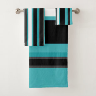 Turquoise and Black Stripes  Bath Towel Set