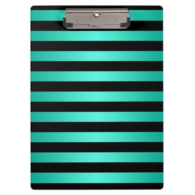 Turquoise and Black Stripes Clipboard (Front)
