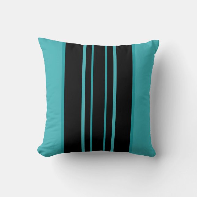 Turquoise and Black Stripes Cushion (Front)