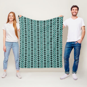 Turquoise and Black Unique Pattern Fleece Blanket