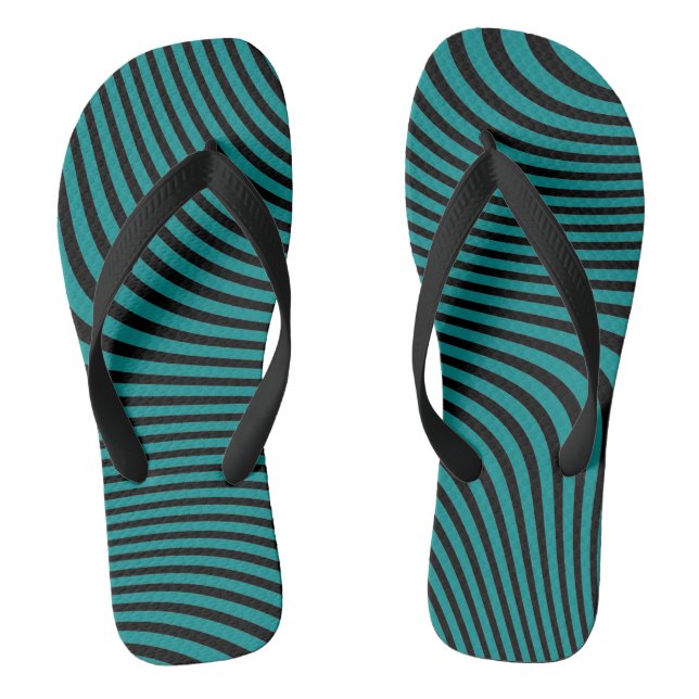 Turquoise and Black Wavy Background Thongs (Footbed)
