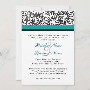 Turquoise and Black Wedding Invitation