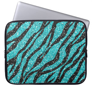 Turquoise and Black Zebra Print Laptop Sleeve