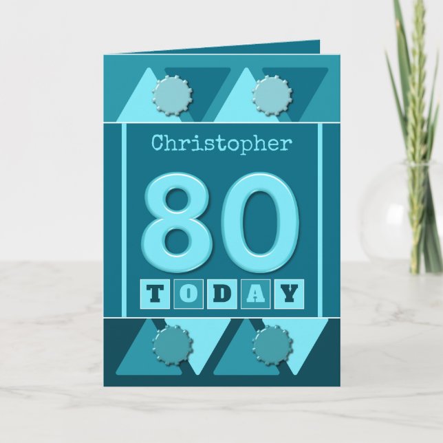 Turquoise and blue 80th birthday card (Front)