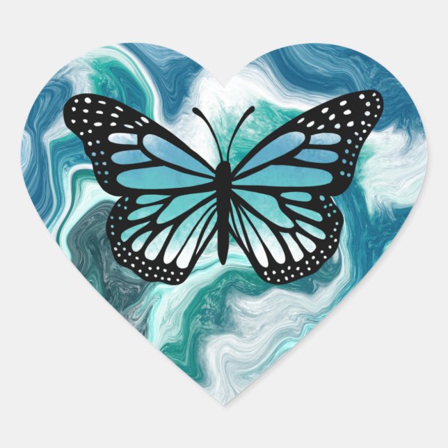 Turquoise and Blue Butterfly  Heart Sticker (Front)
