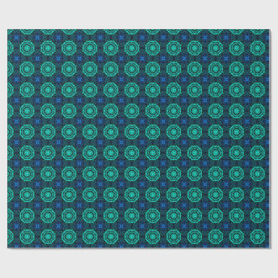 Turquoise and blue Kaleidoscope Fractal Pattern Wrapping Paper