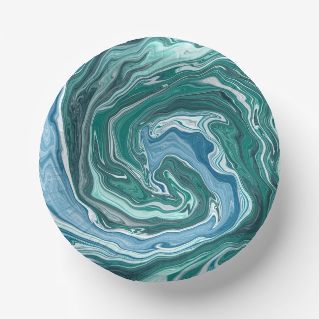 Turquoise and Blue Ocean Wave Swirls  Paper Plate (Front)