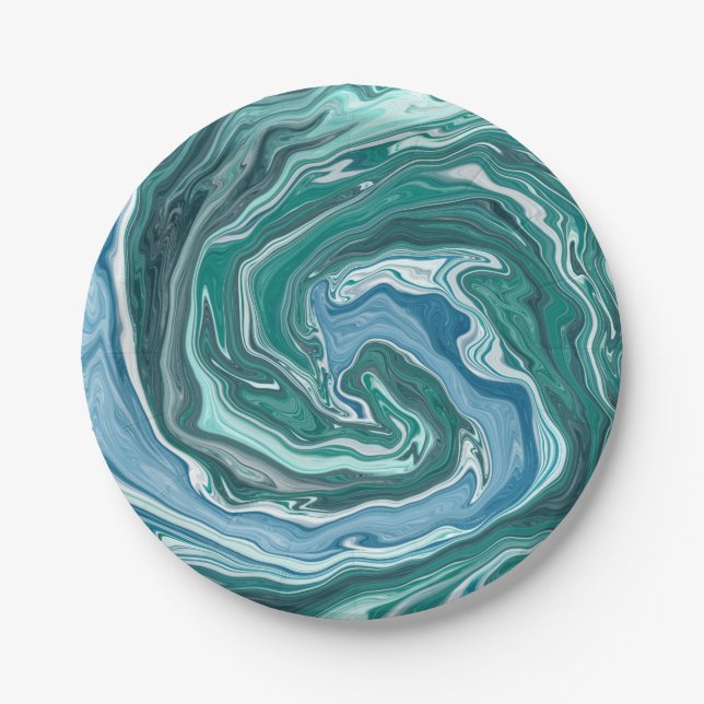Turquoise and Blue Ocean Wave Swirls Paper Plate (Front)