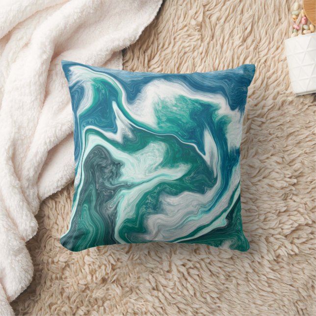 Turquoise and Blue Ocean Waves  Cushion (Blanket)