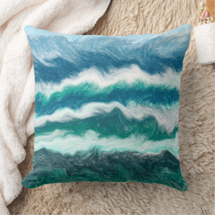 Turquoise and Blue Ocean Waves   Cushion