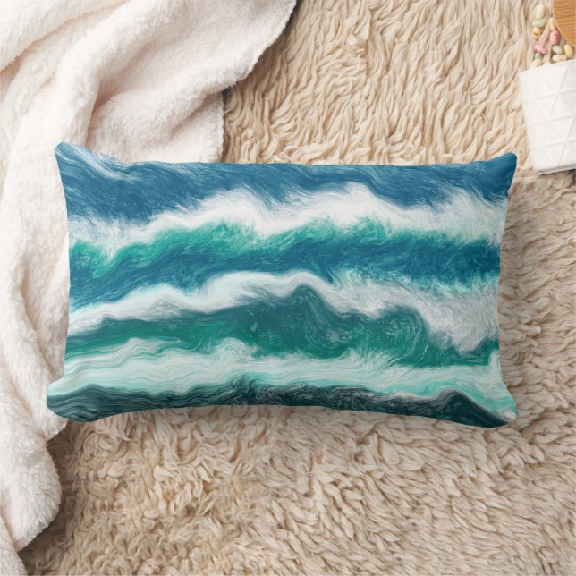Turquoise and Blue Ocean Waves  Lumbar Cushion (Blanket)