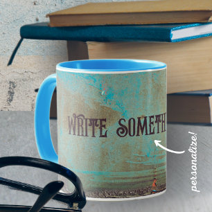 Turquoise and brown abstract mug