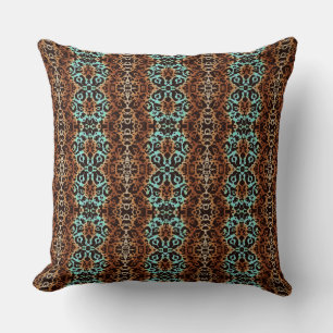 Turquoise and Brown Animal Print Damask Modern Cushion