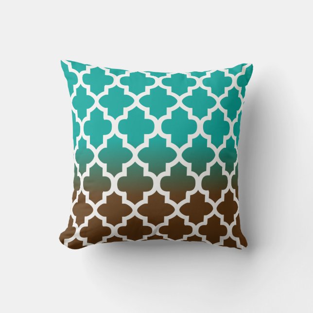 Turquoise and Brown Blend Quatrefoil Pattern Cushion (Front)