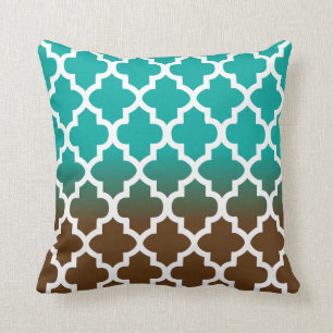 Turquoise and Brown Blend Quatrefoil Pattern Cushion