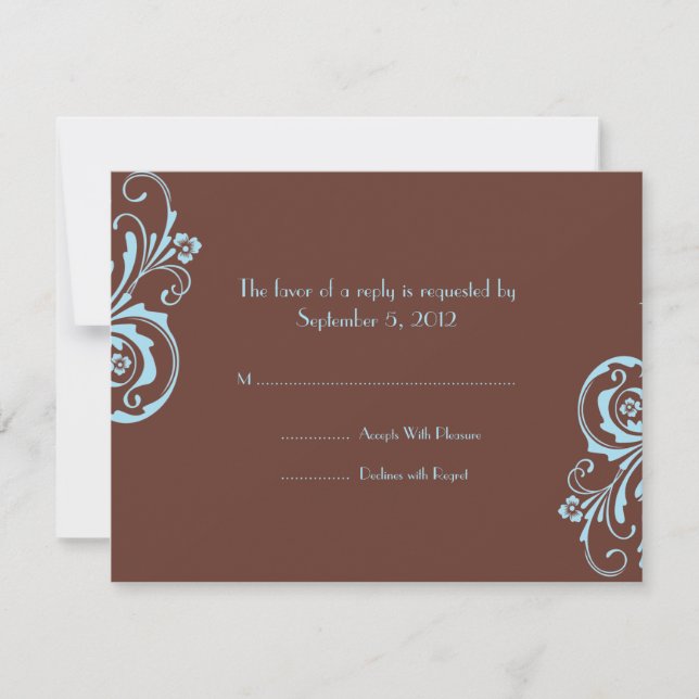 Turquoise and Brown Chic Wedding RSVP Card (Front)