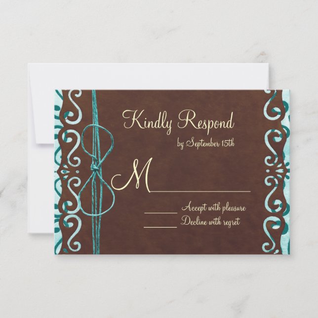 Turquoise and Brown Country Wedding RSVP Cards (Front)