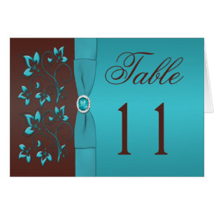 Turquoise and Brown Floral Table Number Card