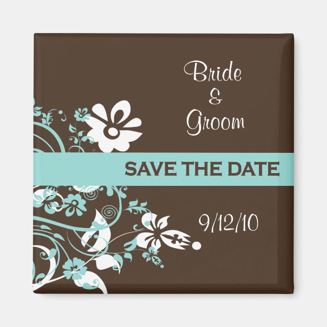 Turquoise and Brown Save the Date Magnets (Front)