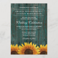 Turquoise and Brown Sunflower Wedding Invitations