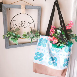 Turquoise and Brown Tile Design Name Tote Bag