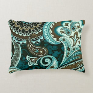 Turquoise and Brown Vintage Paisley Accent Pillow