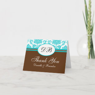 Turquoise and Brown Wedding Thank You Card