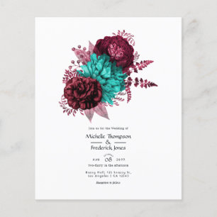 Turquoise and Burgundy Floral Wedding Invitation Flyer
