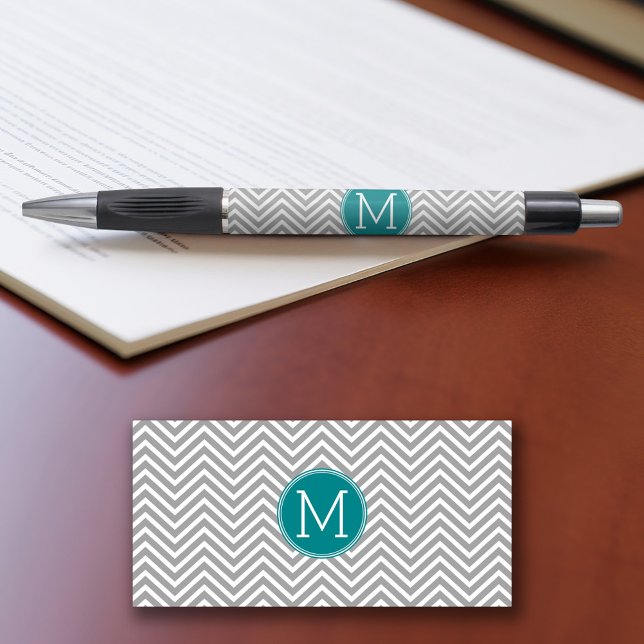 Turquoise and Charcoal Chevrons Custom Monogram (Personalized writing pens - add your name or other text)