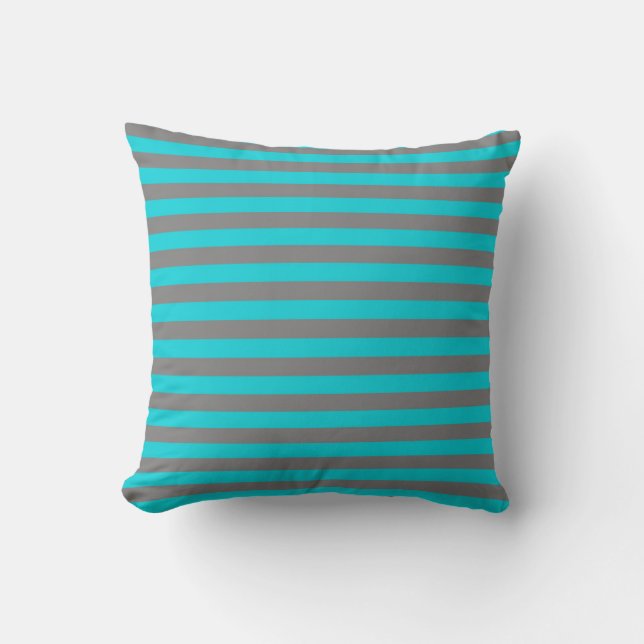 Turquoise and Charcoal Grey Stripes Cushion (Front)