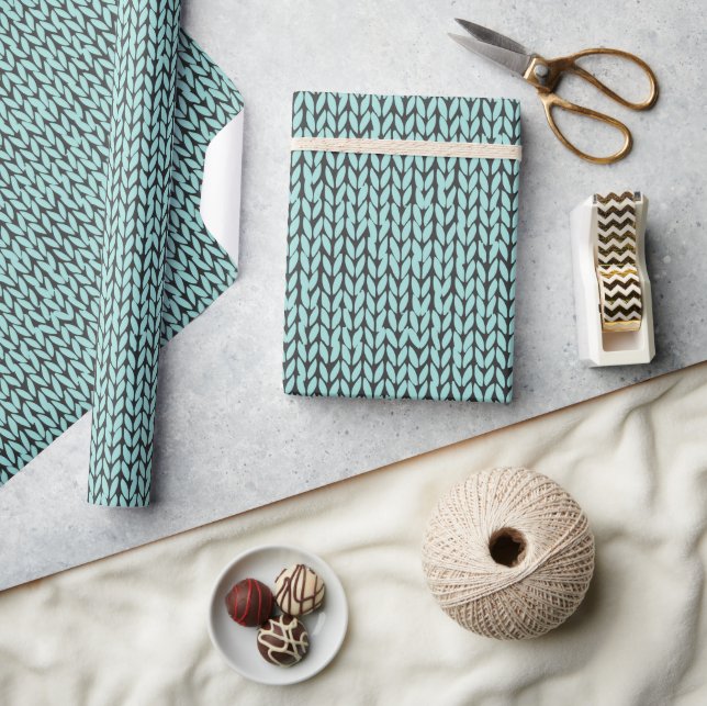 Turquoise and Charcoal Knit Pattern Wrapping Paper (Crafts)