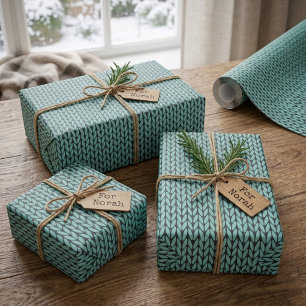 Turquoise and Charcoal Knit Pattern Wrapping Paper