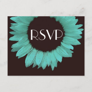 Turquoise and Chocolate Sunflower Wedding RSVP Card