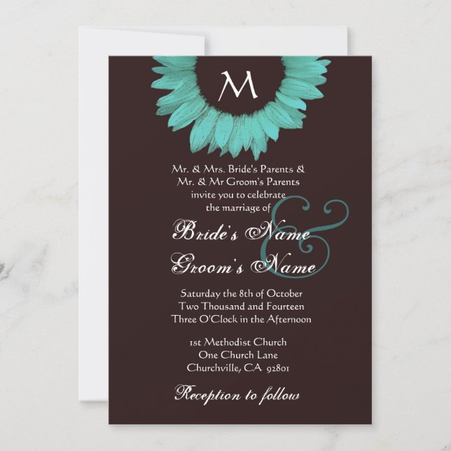 Turquoise and Chocolate Sunflower Wedding Template (Front)