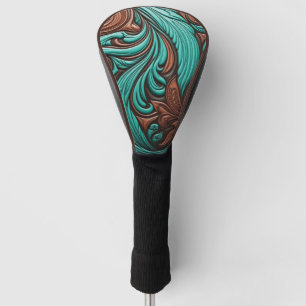 Turquoise and Chocolate Tooled Western Patterns Golf Head Cover