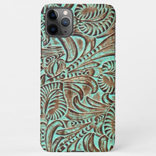 Turquoise and Chocolate Tooled Western Print iPhone Case (Back)