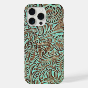 Turquoise and Chocolate Tooled Western Print iPhone 15 Pro Max Case