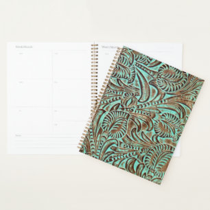 Turquoise and Chocolate Tooled Western Print Planner