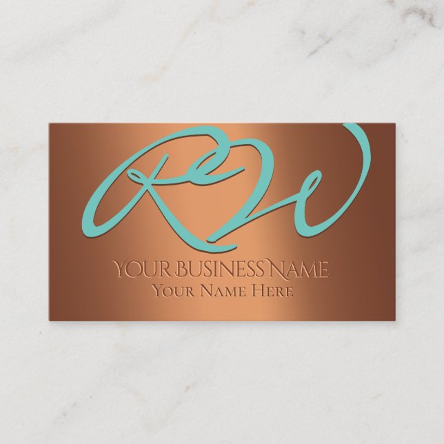 Turquoise and  Copper Embossed Corporate Business Card (Front)