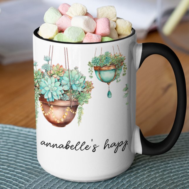 Turquoise and Copper Hanging Succulent Plants  Mug (Cute succulent plant mug with copper and turquoise.  Customize this for your plant loving friends. )