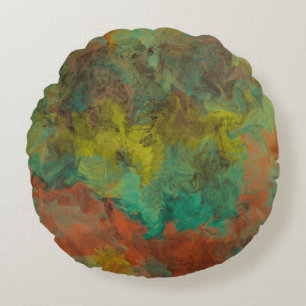 Turquoise and Copper with Gold Accents Round Cushion