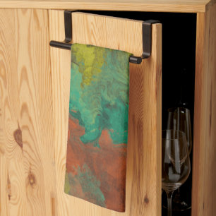 Turquoise and Copper with Gold Accents Tea Towel