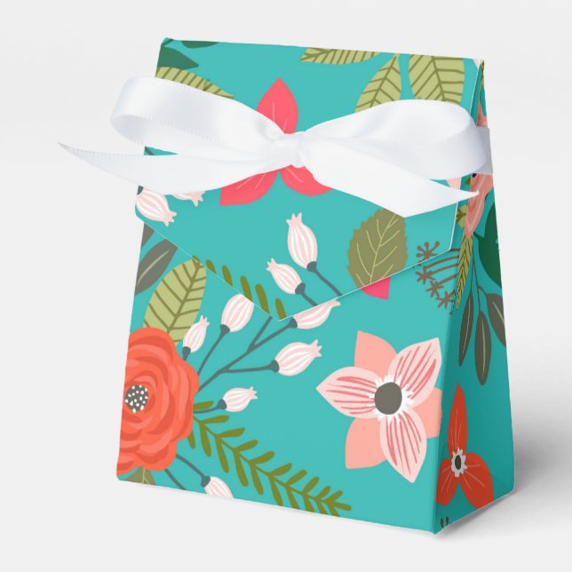 Turquoise and Coral Floral Favour Box (Front Side)
