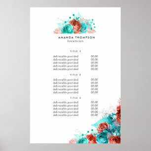 Turquoise and Coral Floral Pricing & Services Sign