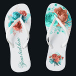 Turquoise and Coral Floral Tropical Wedding Favour Thongs<br><div class="desc">Turquoise and coral roses and tropical foliage summer wedding favours designed to be quickly and easily customised to your event specifics.</div>