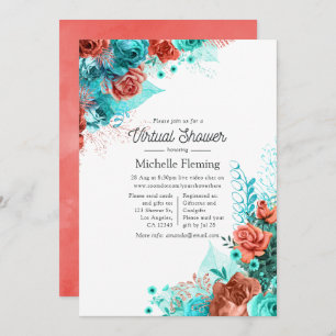 Turquoise and Coral Floral Virtual Baby Shower Invitation