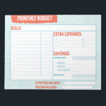 Turquoise and Coral Monthly Budget Planner Notepad<br><div class="desc">Make budgeting fun and use this boldly coloured monthly budget planner to keep track of your finances!</div>